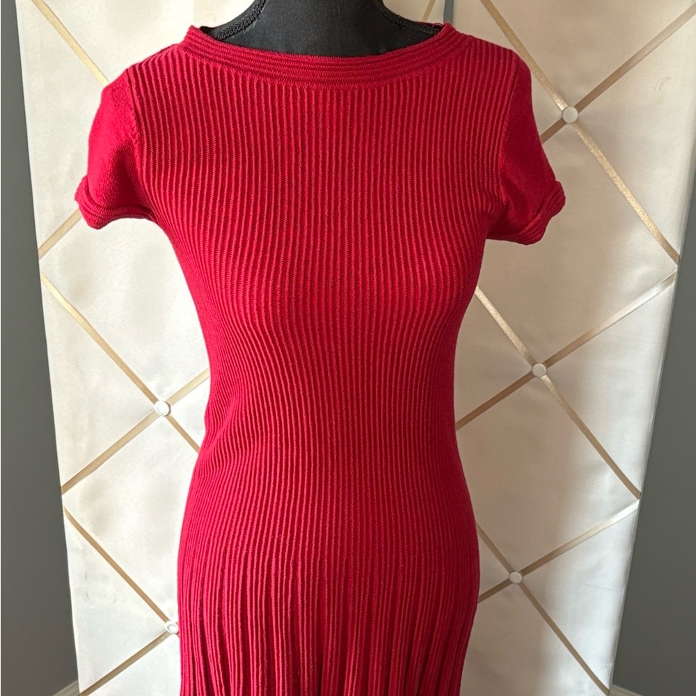 Max Studio Red Ribbed Sweater Dress Size Small